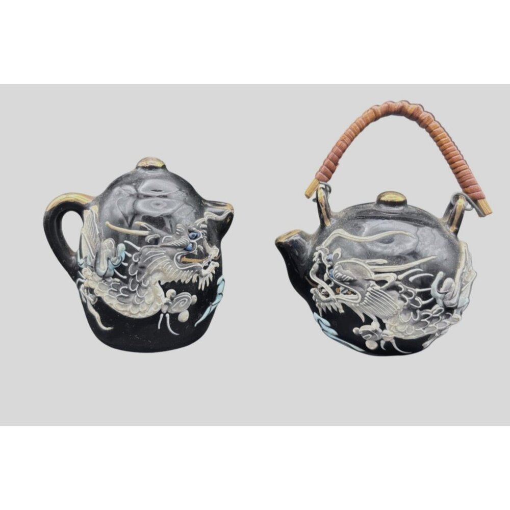 Vintage Japanese Moriage Dragonware Salt & Pepper Shakers Teapot Design
